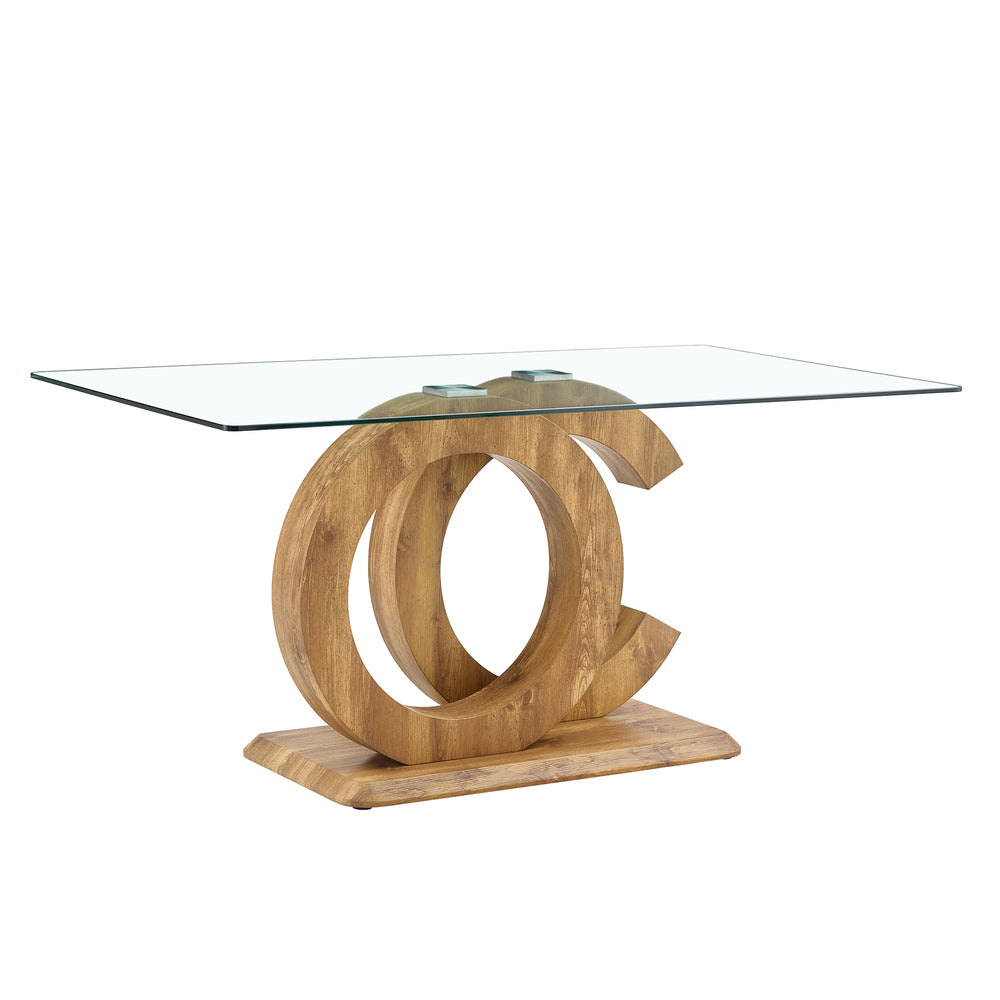 English Elm Large Modern Minimalist Rectangular Glass Dining Table For 6-8 People - Stylish & Durable Design W1151S04021