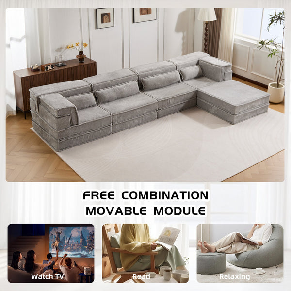 English Elm Compression Mahjong Sofa - Versatile Convertible Floor Seating With Ottoman, Pet-Friendly Fleece Fabric W3723S00036