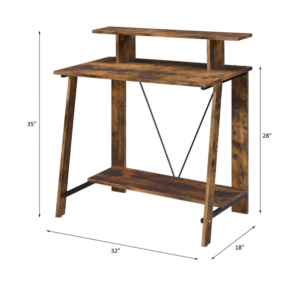 English Elm Nypho Weathered Oak & Black Writing Desk with 2 Drawers, Ladder Metal Base, USB & Power Ports B2726P243688