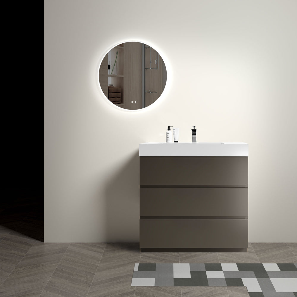 English Elm Alice 36" Gray Freestanding Bathroom Vanity With Soft-Close Drawers & Glossy White Sink Basin W1865S00015