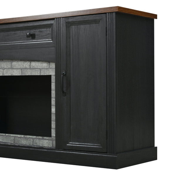 English Elm 3-piece Farmhouse Entertainment Center with Curved Cabinets Walnut Mdf Modular Living Room Black N721S000068B