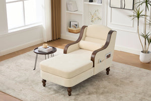 English Elm UNITED Oversized Chaise Lounge Sofa Bed with Solid Wood Arms, High-Resilience Foam, 800lb Capacity and Storage Pockets Beige W1568S00212
