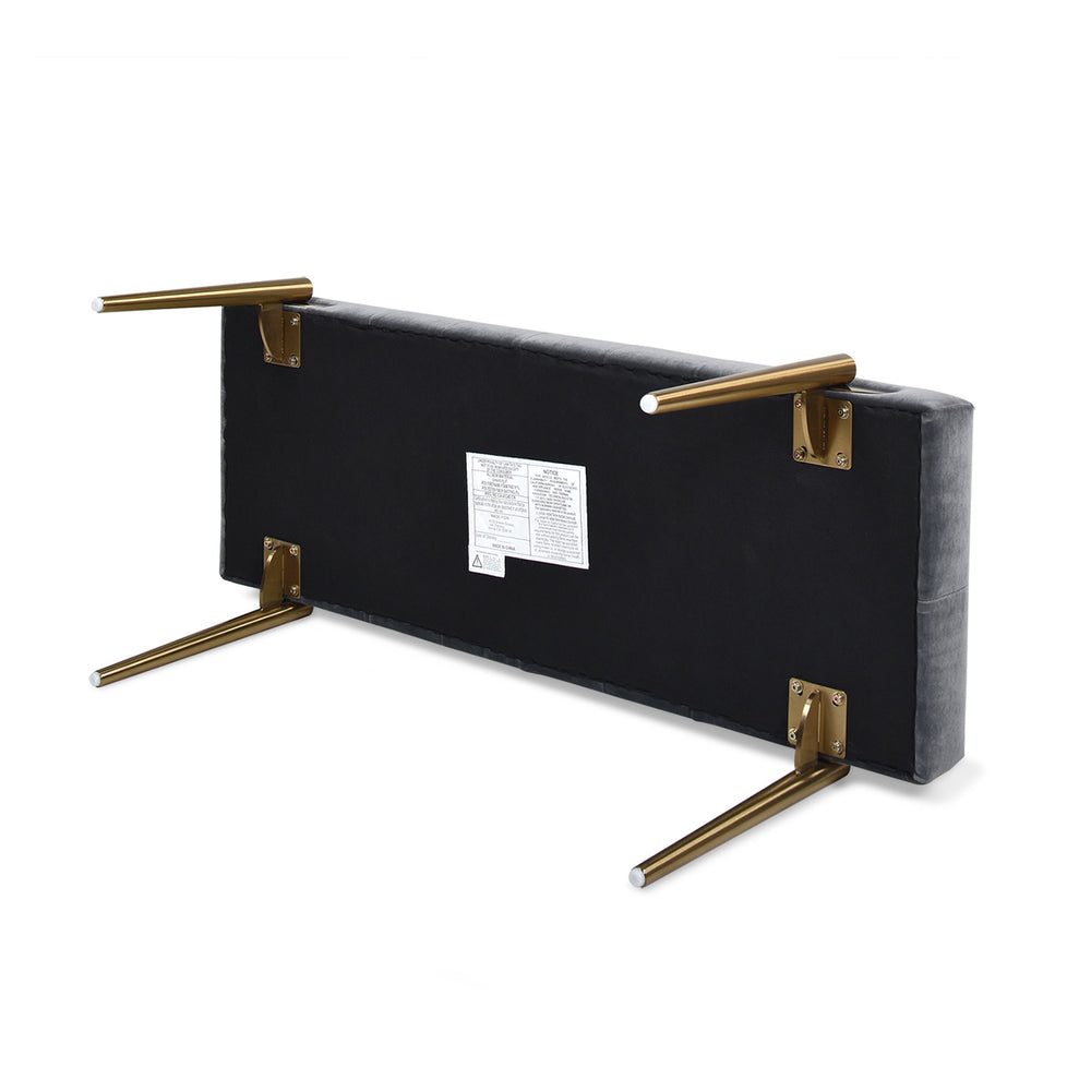 English Elm Jennifer Taylor Home - Aria Steel Gray Performance Velvet Bench with Satin Gold Legs — Handcrafted Tufted 58" Glam Seat B2719P238461