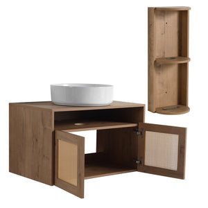 English Elm 30" Floating Bathroom Vanity Oak Finish Ceramic Vessel Sink Soft Close Plywood Cabinet W999S00501