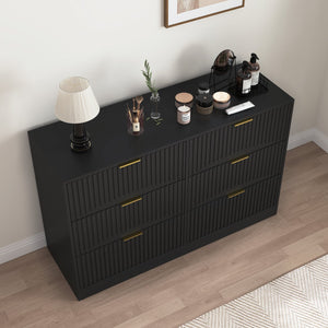 English Elm Modern Six Drawer Chest with Wavy Textured Fronts Sleek Matte Storage for Any Room Black W409P307525