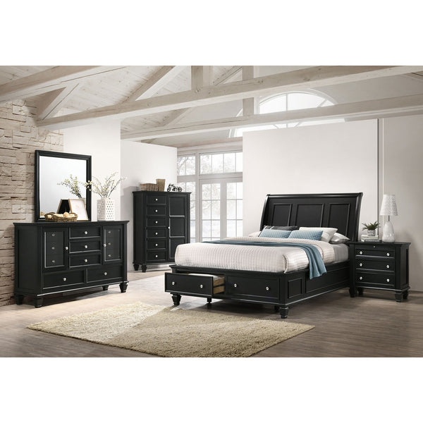 English Elm Fresnes Sleigh-Style Queen Bed with Built-In Underbed Storage Drawers and Traditional Wood Trim Finish Black B062S00929