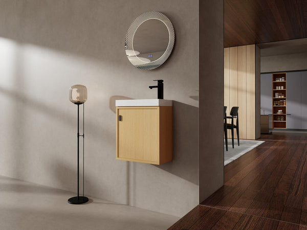 English Elm 18.5" Stylish Wall-Mounted Bathroom Vanity With Durable Resin Sink, Soft-Close Door, Space-Saving Design W1972P362138