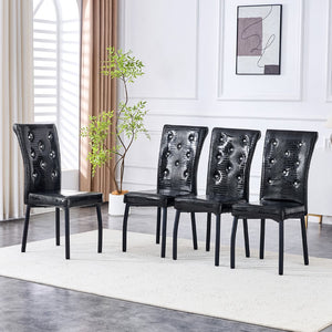 English Elm A Set of 2 Crystal Button Faux Leather Dining Chairs with Embossed Croc Texture Black W3226P344029