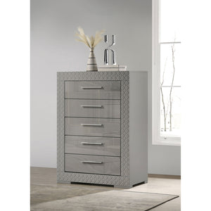 English Elm Pierce Five Drawer Chest with Diamond Emboss Texture and Sleek Contemporary Bedroom Storage Grey B062P447672