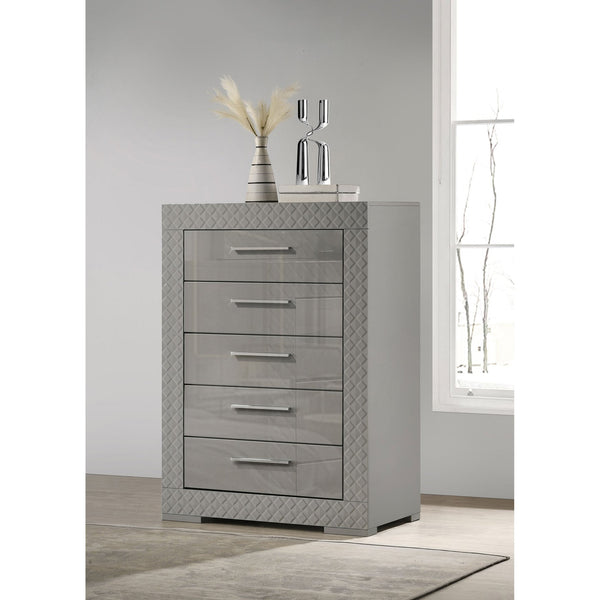 English Elm Pierce Five Drawer Chest with Diamond Emboss Texture and Sleek Contemporary Bedroom Storage Grey B062P447672