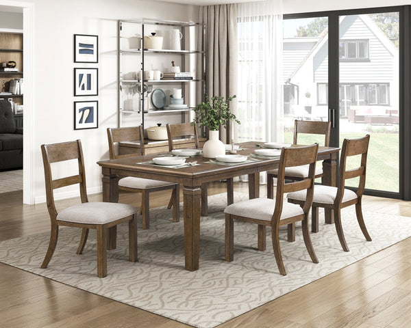 English Elm Contemporary Extendable Farmhouse Dining Table Birch Veneer Seats Six Warm Brown B011P474218