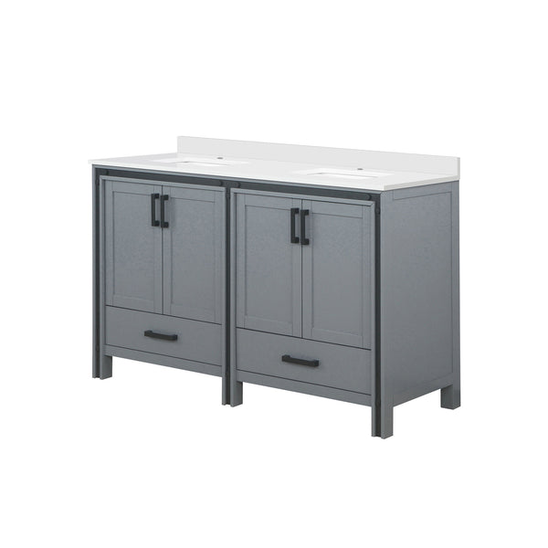 English Elm Dark Grey Double Bath Vanity 60" W x 22" D with Cultured Marble Top, Solid Wood, Soft-Close Storage B2731P260711