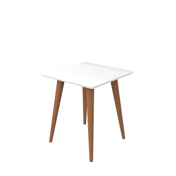 English Elm Utopia Lacquered 17" Square End Table with Solid Wood Splayed Legs, Sleek Durable Accent Piece White B365P398489