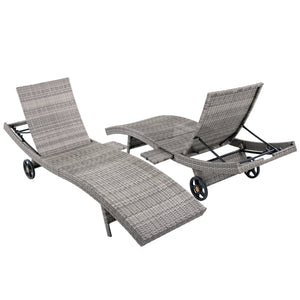 English Elm K&k Outdoor Wicker Reclining Chaise Set 2 Piece with Pull Out Tray Rolling Wheels Grey N707P395515E