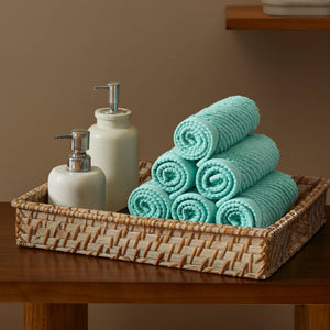JLA Home Madison Park - 100% Cotton Zero-Twist Diagonal Ribbed Washcloths 6-Pack — Plush, Quick-Dry, High-Absorbency Towels Turquoise MP73-8867