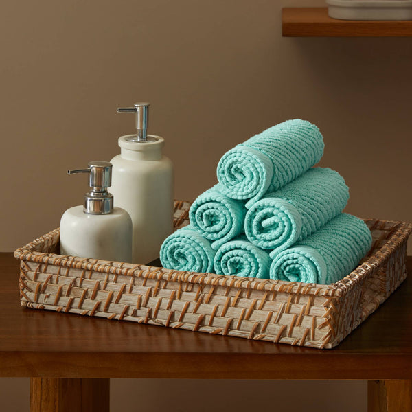 JLA Home Madison Park - 100% Cotton Zero-Twist Diagonal Ribbed Washcloths 6-Pack — Plush, Quick-Dry, High-Absorbency Towels Turquoise MP73-8867