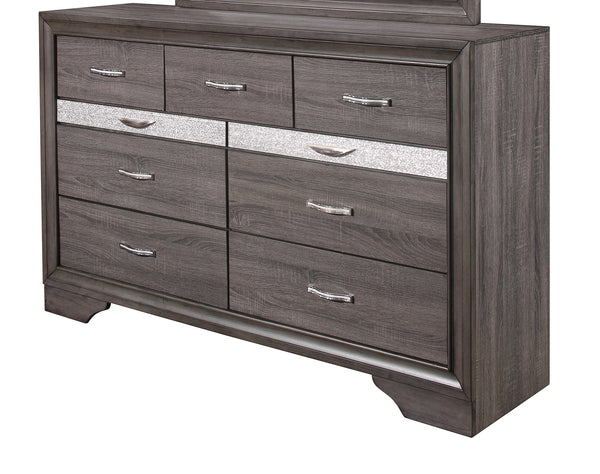 English Elm RYDER Sparkle Chest with 6 Spacious Drawers and Jewelry Drawer, Modern Solid Wood Frame Design Gray 65.2 L x 18.82 W x 41.02 H B201P215944