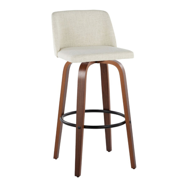 English Elm Toriano Set Of 2 Mid-Century Barstools With Swivel Cream Fabric & Walnut Wood - Stylish Comfort! B202S00663-GIGA