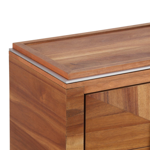 English Elm Mid-century Modern Nightstand with Diamond Geometric Drawers and Heavy Duty Wood Base Light Brown N761P324094M