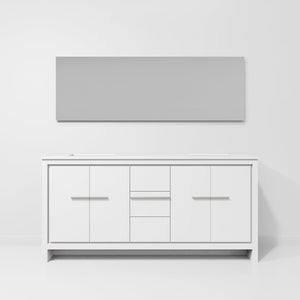 English Elm White Double Bath Vanity Set With White Quartz Top, Soft-Close Drawers, And Elegant 70" Mirror B2731S01502-GIGA