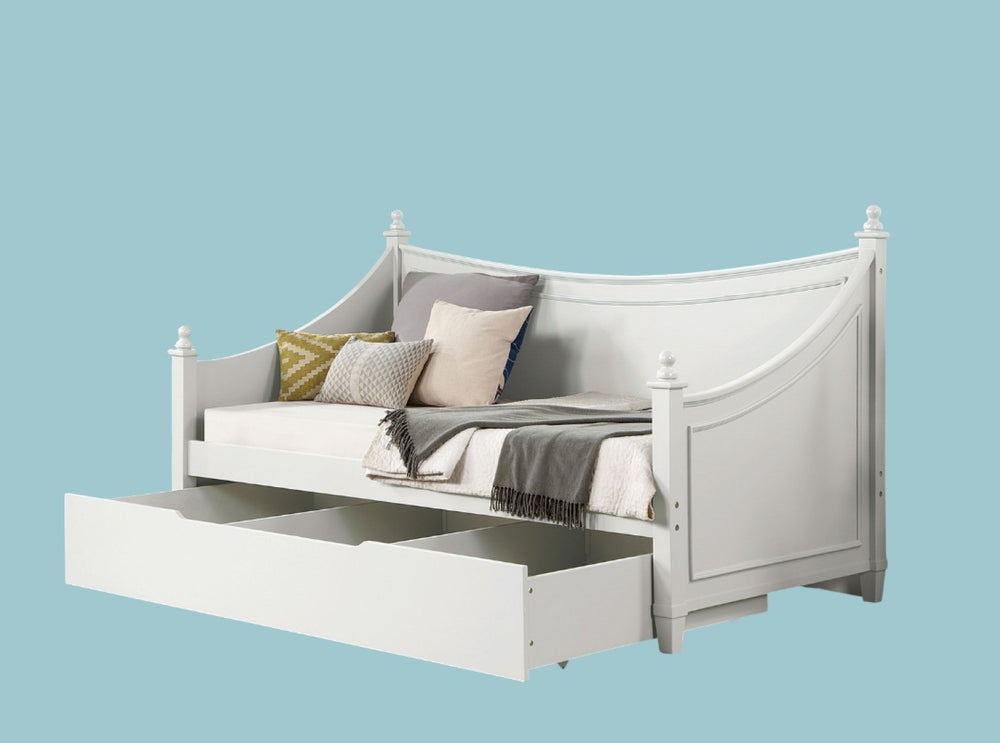 English Elm Transitional Twin Daybed With Trundle - Solid Wood, Classic Molding, White Finish, Space-Saving Design B2741S00477-GIGA