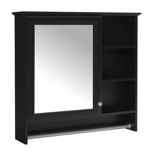 English Elm 30 Inch Wall Mount Mirror Cabinet Mdf Storage with Soft Close Hinges Bathroom Vanity Black N710P186086B