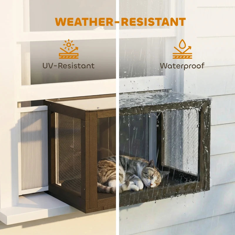 English Elm Pet Window Catio Enclosure Fir Wood Frame Acrylic Panels Outdoor Cat Perch T3971P481403