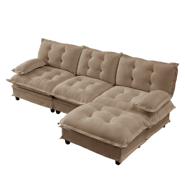 English Elm 107" Modular Cloud Sectional Chenille Deep Seat Couch with Lattice Cushions for Apartments Light Coffee W714S01707