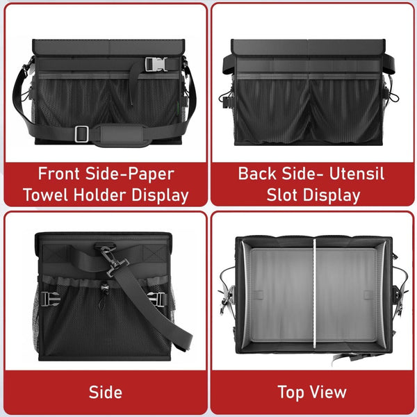 English Elm Picnic Bbq Caddy Bag with Aluminum Interior Mesh Pockets and Foldable Organizer W2181P481691