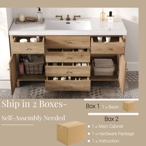 English Elm Christopher Knight Home® - 60" Modern Bathroom Vanity with Durable SMC Sink, Rattan Doors, Soft-Close Drawers, Pine Legs Antique Natural N817P296130N
