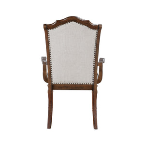 English Elm Formal Nine Piece Cherry Trestle Dining Set with Nailhead Upholstered Chairs Extendable B011S01374
