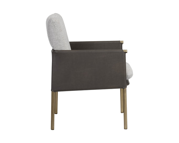 Sunpan Bellevue Lounge Chair - Elegant Upholstered Design with Antique Brass Frame and Unique Textures Belfast Heather Grey / Bravo Ash