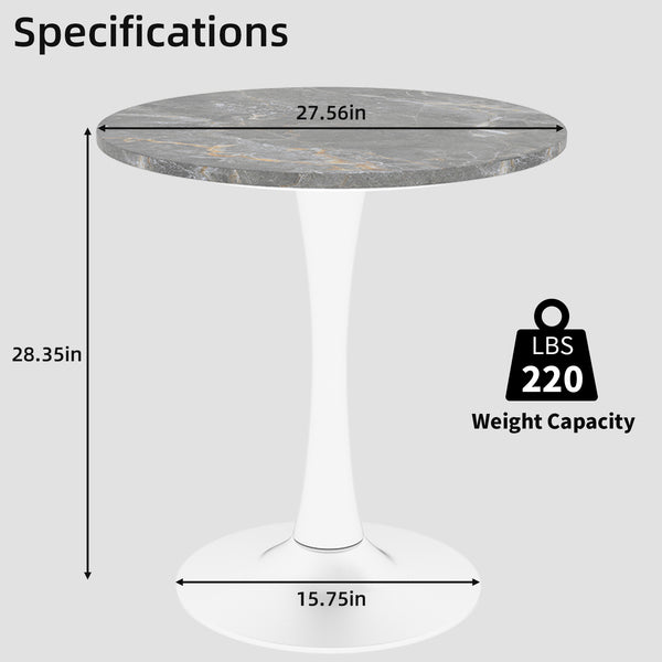 English Elm Marble-Top Round Side Table With Tapered Base, Modern Minimalist Design For Stylish Home Spaces W1935P353407