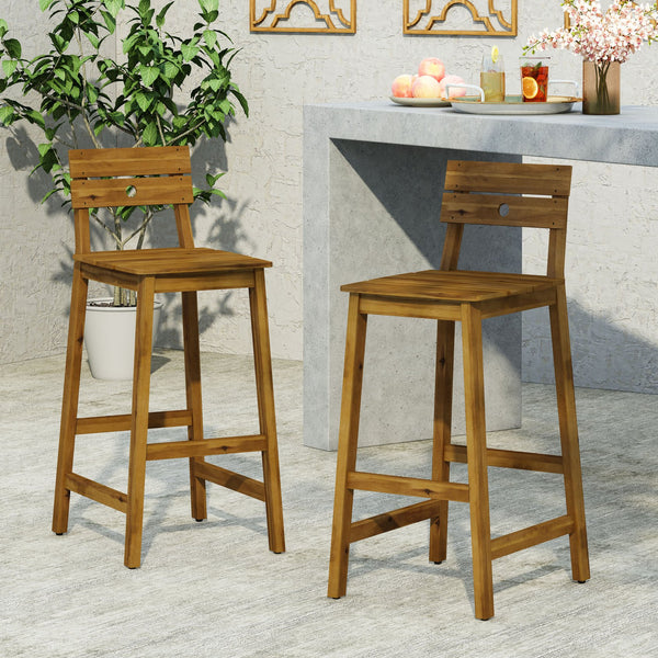 English Elm Christopher Knight Home® - ASHLYN Acacia Barstools Set of 2 - Rustic Teak Finish Outdoor/Indoor Stools with Backs, 400 lb Capacity 71890.00