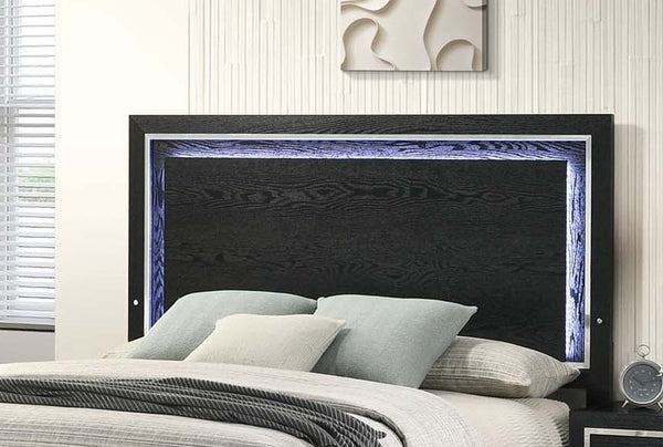 English Elm Modern Queen Platform Bed with Built in Led Headboard Matte Black Minimalist Frame B011S02075