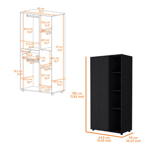 English Elm Bethel Slim Profile Wardrobe Armoire with Hanging Rods Open Shelves and Drawer B128S00225