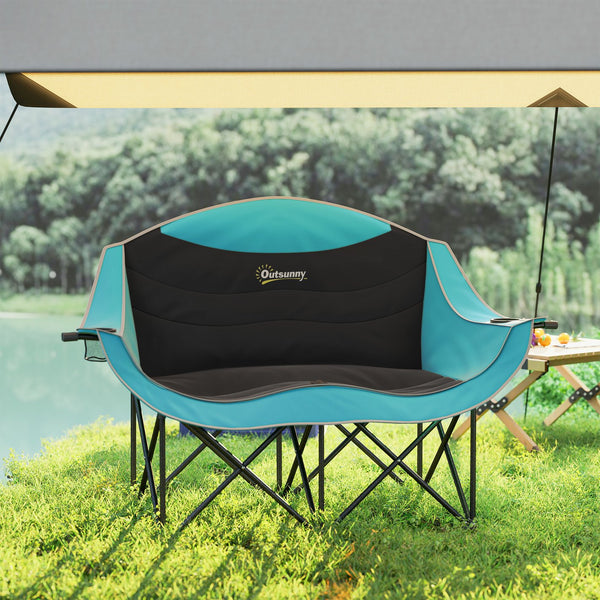 English Elm Outsunny Two Person Folding Camp Loveseat with Padded Seats and Built in Cup Holders W2225P485537