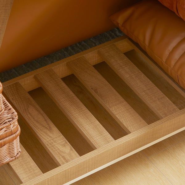 English Elm HOMCOM Farmhouse Console Table with Slatted Shelf and Anti-Tip Hardware Rustic Entryway Accent Brown W2225P217212