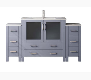 English Elm Dark Grey Bath Vanity Set 60" W X 18.25" D With Side Cabinets, Faucet & Elegant White Ceramic Top B2731S01376