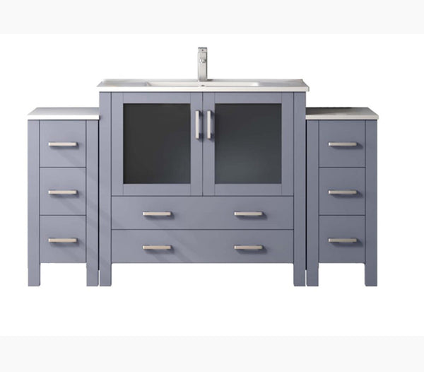 English Elm Dark Grey Bath Vanity Set 60" W X 18.25" D With Side Cabinets, Faucet & Elegant White Ceramic Top B2731S01376