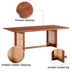 English Elm Chinese Walnut Imitation Rattan Coffee Table Rectangular Rubberwood Low Tea Table — Compact Chic, Easy Assembly, Durable Style W1512P380701