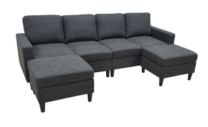 English Elm Cordory Corduroy Modular Sectional with Ottomans Retro Exposed Legs Living Room B2748S00034