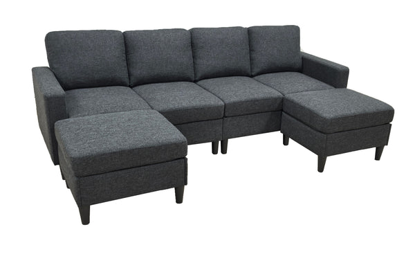 English Elm Cordory Corduroy Modular Sectional with Ottomans Retro Exposed Legs Living Room B2748S00034
