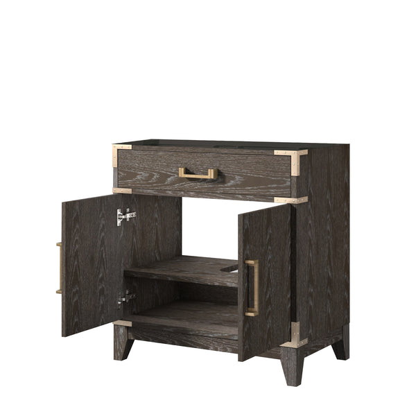 English Elm Brown Oak Single Bath Vanity – 30" W X 22" D, Contemporary Design, Soft-Close, Ample Storage Solutions B2731P259748
