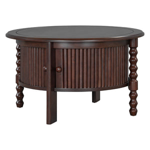 English Elm Vintage Round Coffee Table With Hidden Storage - Mid Century Modern Accent Table For Small Spaces N735P277387D-GIGA