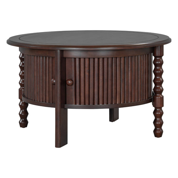 English Elm Vintage Round Coffee Table With Hidden Storage - Mid Century Modern Accent Table For Small Spaces N735P277387D-GIGA