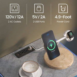 English Elm Nightstand with LED Lights and Adjustable Colors, Modern Bedside Table with Power Outlets & Drawers Grey 22 L x 8 W x 18 H W2178P252969