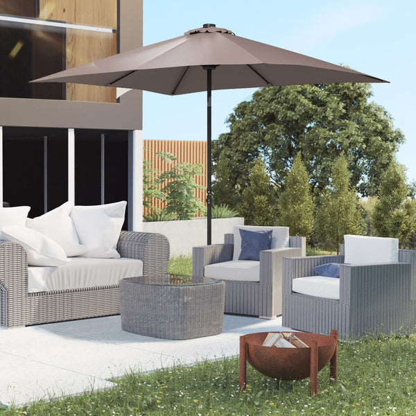 English Elm Outsunny 9' X 7' Solar Led Patio Umbrella With Crank & Tilt - Perfect For Garden, Deck, Poolside Fun! W2225P174172-GIGA