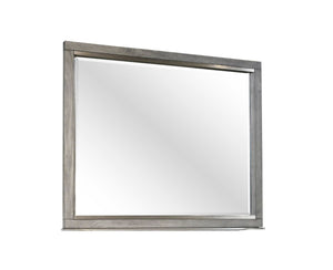 English Elm Gray Landscape Mirror — Transitional Solid Wood & MDF Dresser Mirror with Beveled Glass, Elegant Wall-Mount Design B2699P236782