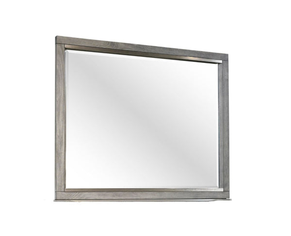 English Elm Gray Landscape Mirror — Transitional Solid Wood & MDF Dresser Mirror with Beveled Glass, Elegant Wall-Mount Design B2699P236782